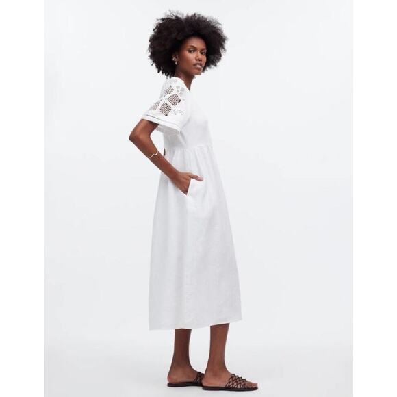 Madewell Cassie Button-Front Midi Dress in Linen White Size XXS - Picture 2 of 10